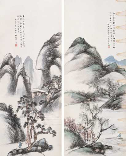 杨伯润 山水 三屏